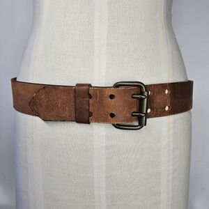 Belt 38-40" Heavyweight Steerhide Leather Bulky Strong Brass Double Buckle USA